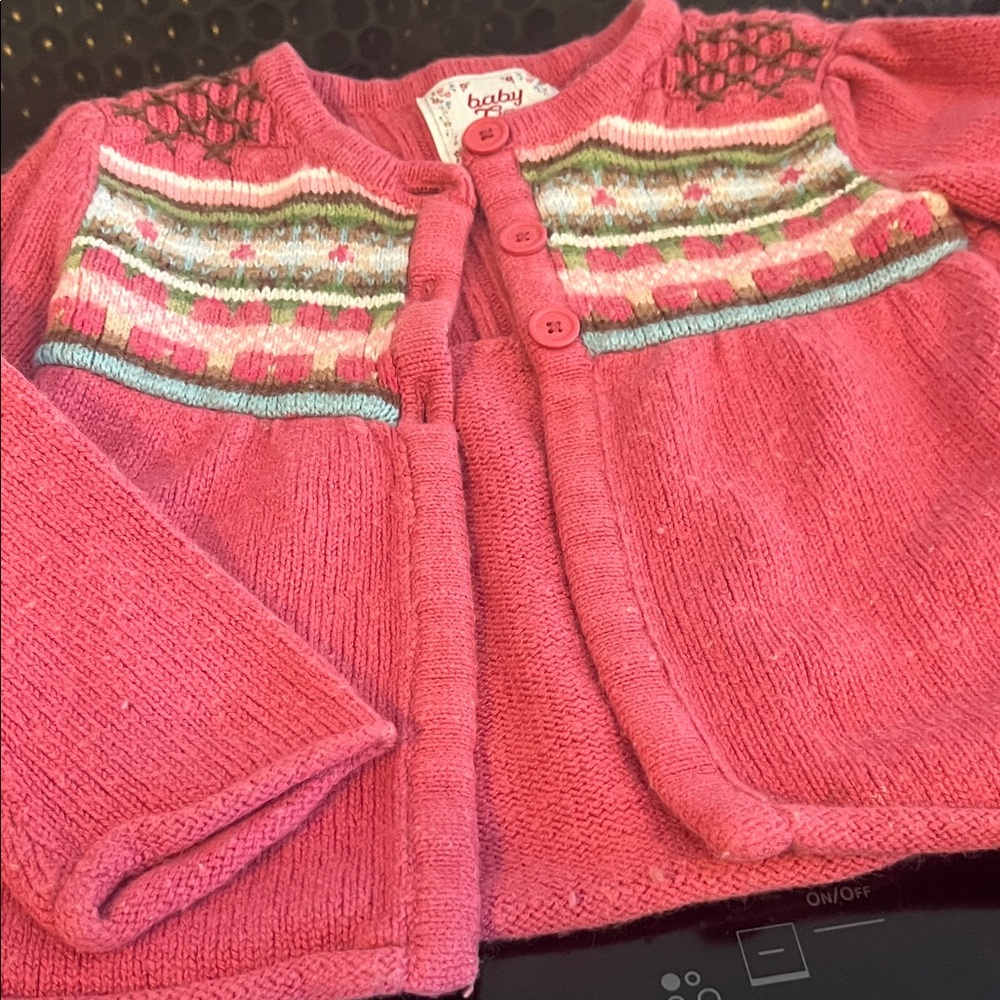 GAP Pink Cardigan with Colorful Yoke